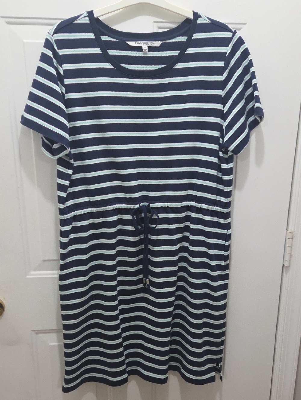Chadwicks Navy, White and Mint Striped Tee Shirt Dress XLP